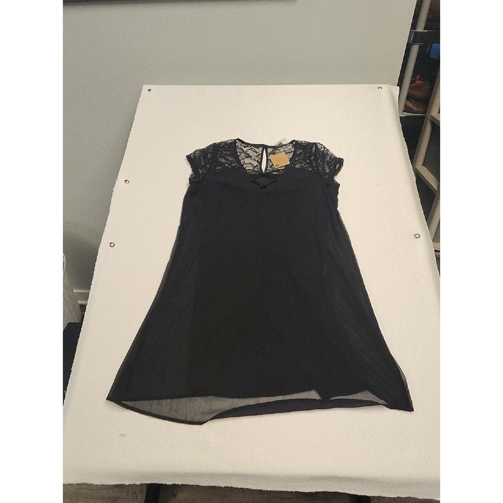 As U Wish Fuego Black Lace Top Dress Lined Short Sleeve Sexy Medium New